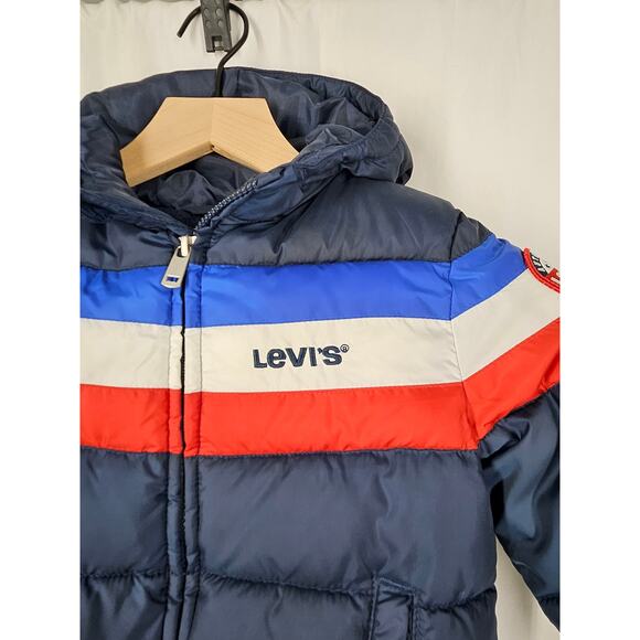 LEVI STRAUSS & CO Boys 4T Blue with Red/White/Blue Striped Puffer Jacket Levi's - Picture 12 of 13
